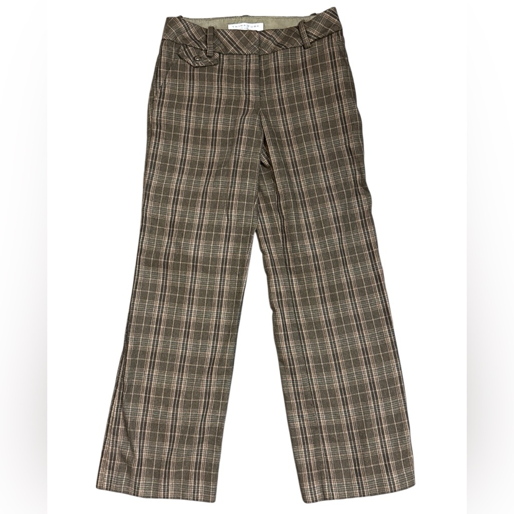 Trina Turk Women’s Wool Blend Brown Plaid Straight Leg Pants Size 2 28.5” Inseam